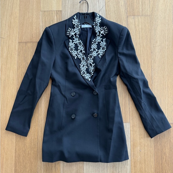 ROTATE BIRGER CHRISTENSEN Black Crystal-Embellished Gabardine Blazer - Picture 3 of 6